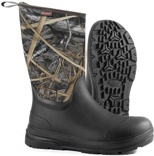 Showave Men's Rubber Boots Mid Calf Rain Boot Waterproof Insulated Durable Mud Boots For Working Gardening Hunting Farming Outdoor(Evos Camo,Size 12)