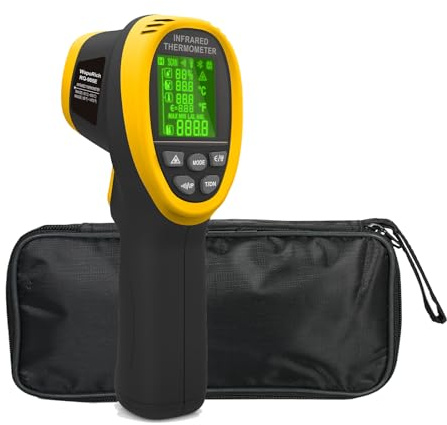 WapoRich Infrarot-Thermometer Pyrometer -50℃~800℃ Dual-Laser, 4-in-1 Temp mit Luftfeuchtigkeit, Umgebungstemperatur, Taupunkt, Farbdisplay & Alarmfunktion【Nicht für Menschen geeignet】