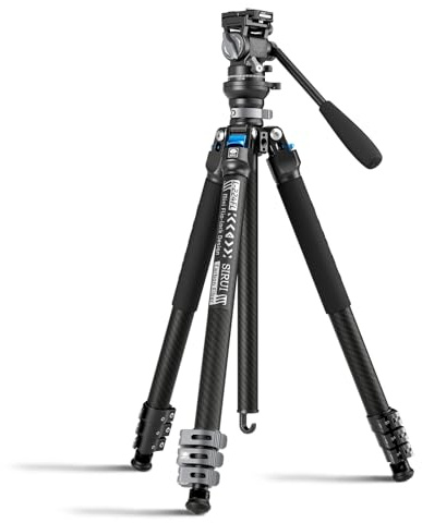 SIRUI L-224FL+KV-5 Carbon Fiber Reise-Stativ Set mit Fluidkopf | Leichtes Profi-Stativ 1.43kg, 152cm, 5kg Traglast | Flip-Lock Beine, umkehrbare Mittelsäule für Reise & Video