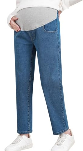 AOOPOO Jeans de Maternité pour Femmes Pantalon de Grossesse en Denim à Jambe Droite et Décontractées Pantalon Jean avec Poches pour Femmes Enceintes, Tailles XS-3XL