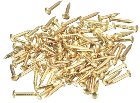sourcing map 140Pcs Small Tiny Nails 1.2x8mm(DXL) Tiny Brass Nails Hardware Round Head Brass Nail for Wooden DIY Projects Decorative Boxes Household, Brass Tone
