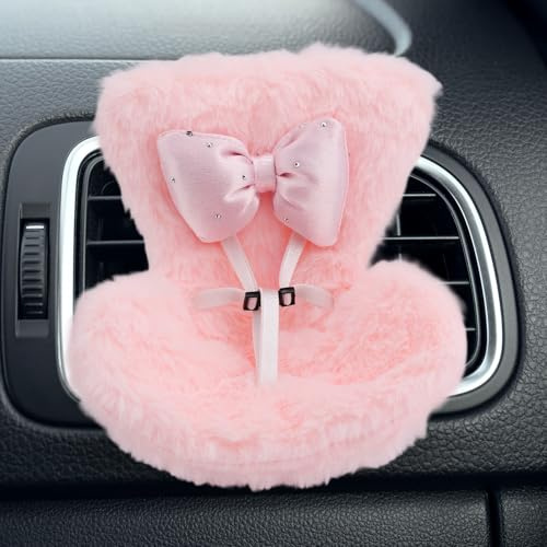 Siège de Sécurité pour Poupée avec Nœud, Canapé Poupée avec Coussin en Fourrure Douce Clip Ventilation et Ceinture Sécurité Accessoires Décoratifs Mignons pour Jouet de Bureau (Rose)