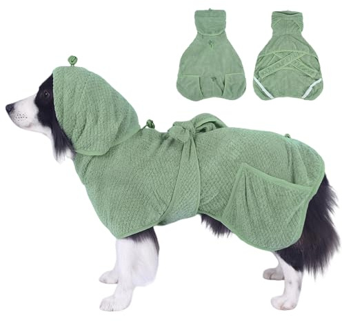 Super Absorbent Dog Bathrobe Pineapple Soft Fast Drying Dogs Towel Robe Adjustable Drying Coat for After Bath with Hood (Pineapple Green, Large)