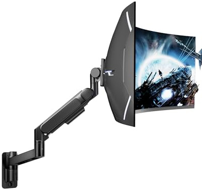 ARES WING 24-57 Monitor Wandhalterung für 1 Monitore bis 27 kg/arm,Schwarz | Gasfeder Monitor Halterung Wand Höhenverstellbar Neigbar Schwenkbar, VESA 75/100, für Büro&Gaming