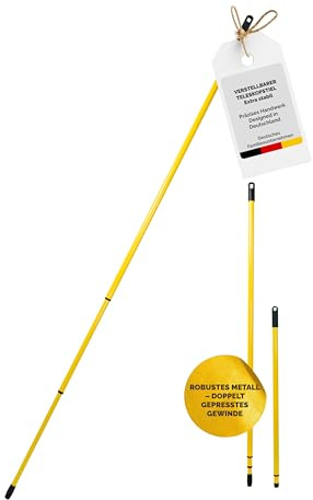 Fritze® Teleskopstiel Gelb (130-340 cm) – Stabiler Besenstiel aus Metall mit Drehkappe und Aufhängeloch – Längenverstellbar für Krallenbesen und Zubehör – Für Haus und Garten