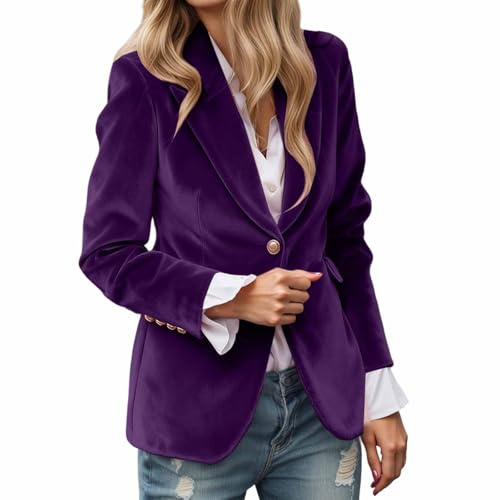 Gefomuofe Blazer court en velours pour femme avec un bouton - Manteau d'affaires - Veste de bureau - Veste de loisirs - Col à revers - Veste de travail élégante - Veste blazer