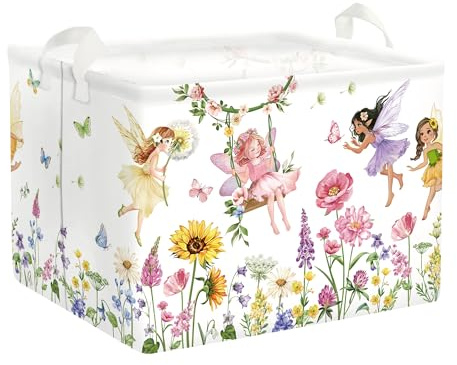 HUUMONSS Adorable Princess Storage Basket for Parents Organizing Kids Toys Clothes Large Collapsible Girls Gift Toy Box Bin Laundry Hamper for Bathroom Shower,Fairy,36L