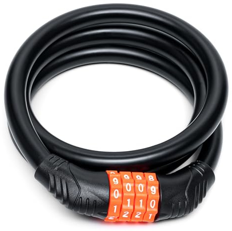 Bike Lock Combination Lock 4 Digit |1M X 12mm| Heavy Duty Bike Locks High Security - Anti Theft Bicycle Lock for Motorcycle Fence Gate Shed Trailer – Rubber Coated Wire
