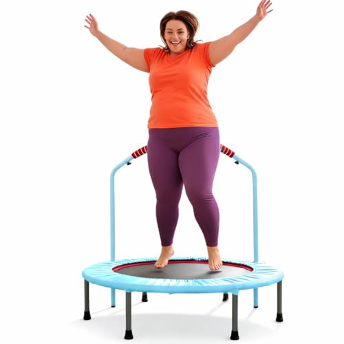 LN COZY CORNER 38'' Foldable Fitness Trampoline for Adults, Adjustable Handle Rebounder, Mini Trampoline for Indoor & Outdoor Workout, 220 lbs Capacity with Foam Handle for All Levels (Blue)