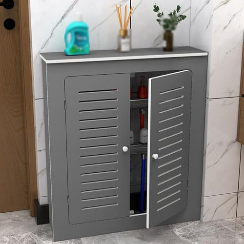 HOLGVE Copritermosifone Termosifone Con 2 Ante, Design Griglia, Mobiletto Grigio Traspirante Per Termosifone Con Ripiano Per Nascondere Tubi, Collettori E Radiatori(27x31x10in/70x80x25cm)
