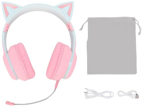Sxhlseller Gaming Headset, LED Lichteffekte, 7 Farben, 4 Modi mit Verstellbarem Kopfbügel und 40 mm Stereo Sound, Abnehmbares Mikrofon für PC, Serie (PINK)