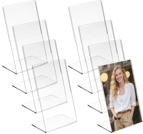 Xyembu 8Pcs Acrylic Photo Frame Clear Photo Frame Plastic Clear L shape Slant Back Desktop Frames Table Paper Display Stand Table Top Sign for Home Office Wedding Restaurant Menu(2.5 x 3.5 Inch)