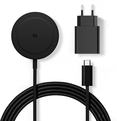Cargador inalámbrico magnético Qi2 25 W, Base con Cable 1,5 m Compatible con mag-Safe para iPhone 17e/Air/17/16/15/14/13/12, Air-Pods 4/3/2/Pro, Serie Pixel 10 y más, Adaptador 30 W - Negro