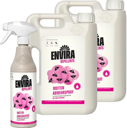 Envira Mottenspray 500 ml + 2x 2 Liter - gegen Motten & Kleidermotten | Anti Motten Spray für Kleiderschrank - Mottenschutz gegen Lebensmittelmotten, für Küche und Wohnung, effektiv