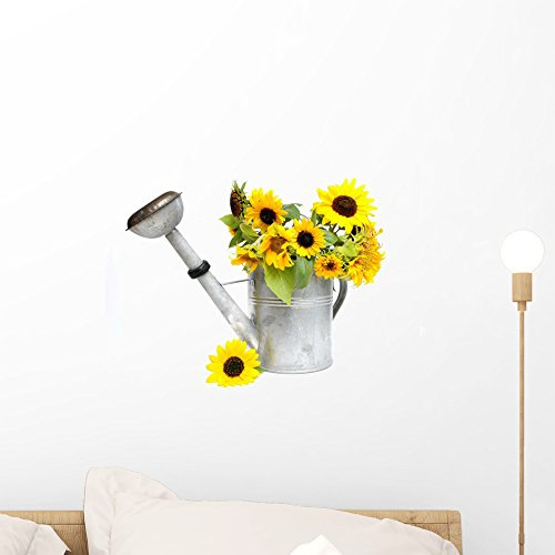 Wallmonkeys Sunflowers in Watering Can Wall Decal Peel and Stick Graphic WM242507 (18 in W x 13 in H)