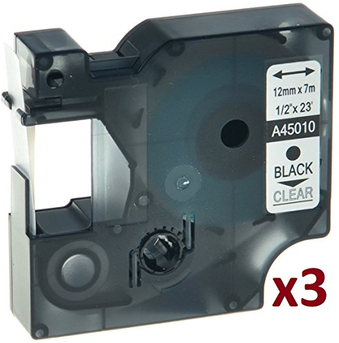Cartridges Kingdom 3 Schriftband Kassetten kompatibel für Dymo D1 45010 12mm x 7m schwarz auf transparent