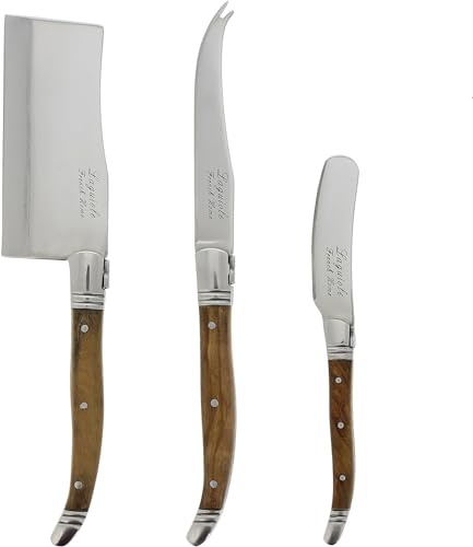 French Home Laguiole 3 Piece Connoisseur Olive Wood Cheese Knife Set