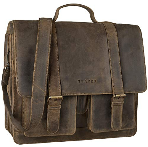 STILORD große Leder Aktentasche braun - Vintage Lehrer-Tasche - Businesstasche aus Rindsleder - Schultasche - Klassische Laptoptasche Marius