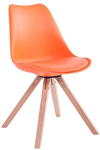 CLP Retro-Stuhl Toulouse Square mit Kunstlederbezug | Kunstoff-Lehnstuhl mit Holzgestell Farbe orange Gestell Farbe Natur