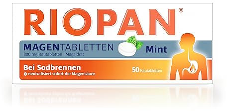 RIOPAN Magen Tabletten Mint 800 mg Kautabletten: Effektiv und schnell gegen Sodbrennen und Aufstoßen mit Wirkstoff Magaldrat, 50 Tabletten