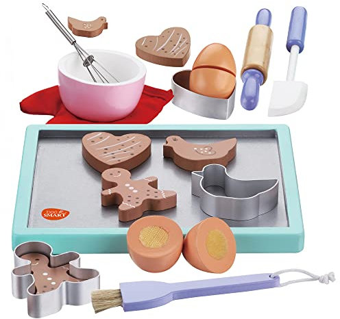 Hölzerne Keks & Plätzchen Backset mit Zubehör, 20 Stücke, Kekse Spielzeug für Kleinkinder | Holzspielzeug Montessori für Kinder | Rollenspiel Holzküchen-Spielset für Jungen & Mädchen