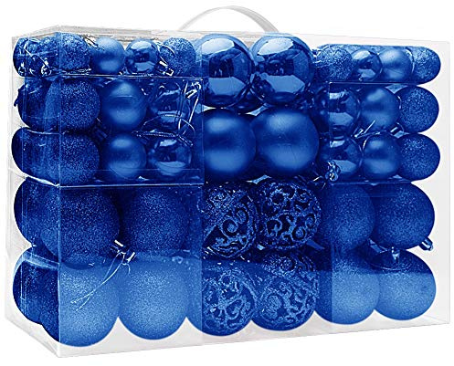 HINMAY Christmas Tree Decoration Ball, 100pcs Christmas Baubles Ornaments 3cm+4cm+6cm, Shatterproof Christmas Hanging Balls Decoration, Christmas Tree Holiday Wedding Party Pendants Gifts (Blue)