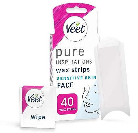 Veet Pure Cold Strips for Sensitive Facial Skin, 40 Count + 4 Finish Wipes, Root Hair Removal, 28-Day Smoothness, Hypoallergenic, Hot Kit Alternative (Packaging Varies)