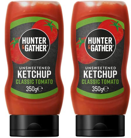 Hunter & Gather Unsweetened Ketchup Sauce | 2 x 350g Classic Ketchup Keto, Paleo, Low Carb & Vegan Friendly | Free from Added Sugar & Sweeteners