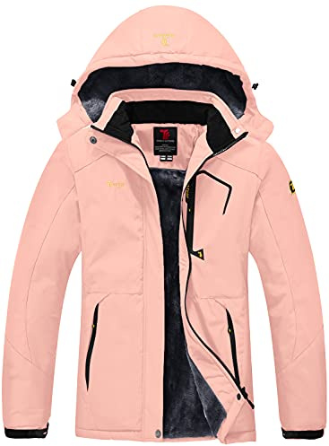 donhobo Womens Waterproof Jacket,Winter Hiking Warm Fleece Coat Pink XL