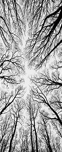 A.Monamour Türtapete Selbstklebend Türfolie Türposter 3D Die Wipfel Der Bäume Zweige Silhouette Im Winter Schwarz Und Weiß Vinyl Folie Türdeko Tapete Wandbild Türaufkleber Türtattoo 90 x 200 cm