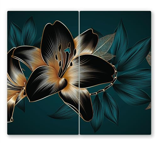 Canvas Fly 60x52 Glas-Herdabdeckplatte für Induktions- & Cerankochfeld, 2-teilig, Universale Küchenarbeitsplatte, Schneidebrett & Kochplatte-Abdeckung Rutschfest, Glasplatte inkl. Silikonnoppen