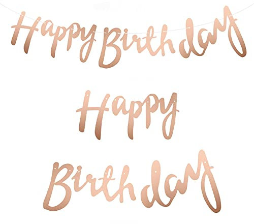 5 m Happy Birthday Banner in oro rosa metallizzato, con scritta Happy Birthday, ghirlanda da appendere, decorazione di compleanno per adulti e bambini, ragazze e ragazzi (oro rosa)
