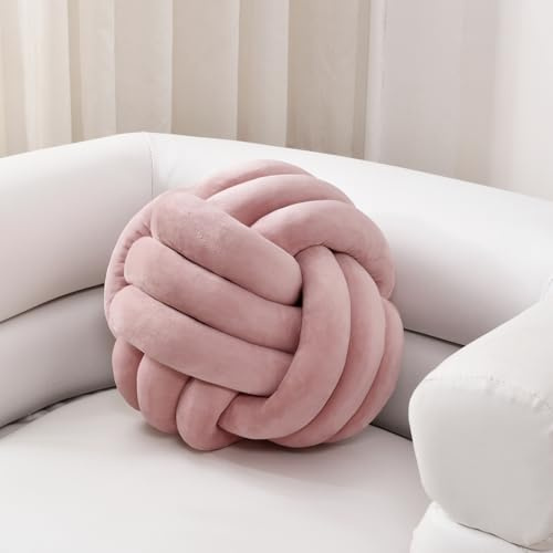 Sioloc Soft Knot Ball Plush Pillow, Round Throw Cushion, Knotted Pillow with Handmade Design (7.8in, Blush)