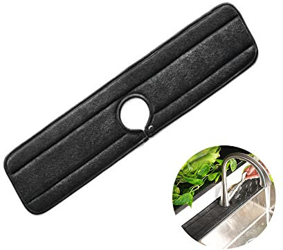Ygapuzi XL Tapis absorbant en microfibre pour robinet de cuisine, tapis d'évier de cuisine anti-goutte et attrape-éclaboussures avec fermeture à pression,lavable et réutilisable,23x5,9pouces (Le noir)