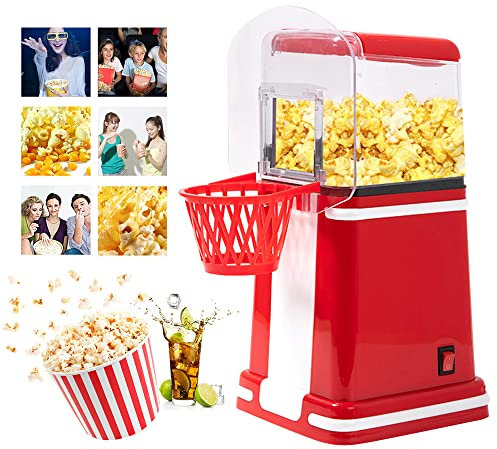 Popcorn, 1200 W Machine à pop-corn à air chaud sans graisse d'huile, convient pour un usage domestique, football, soirée cinéma, rouge