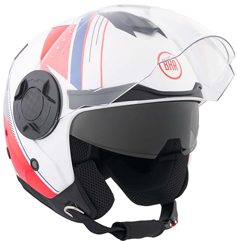 BHR Casco Jet Moto, Casco Scooter 830 FLASH, Doppia Visiera | Omologato ECE 22.06, Leggero e Confortevole con Visiera Interna Parasole, Ideale per Città e Moto d'Epoca, Uomo e Donna