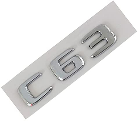 MSEURO 3D ABS Chrom Schwarz Kofferraum Abzeichen Aufkleber Logo C43 C63 G65 Emblem Aufkleber Passend for Mercedes AMG W204 W205 W463 Autozubehör (Color : C63 Silver)
