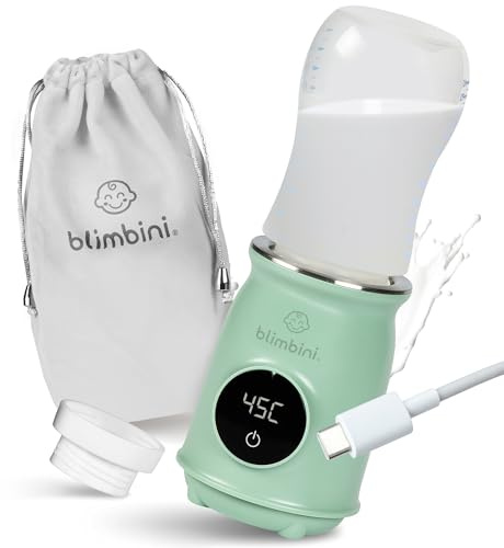 blimbini® Pro+ tragbarer Flaschenwärmer Baby unterwegs mit genauer Temperatursteuerung & USB-C - akkubetriebener Flaschenwärmer to go - Babyflaschen Wärmer unterwegs (inkl. Adapter Nr. 5)