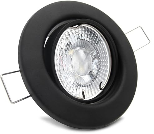 trendlights24 Decora LED Einbaustrahler 230V Schwarz 1er Set 7W dimmbar | Decken Einbauleuchte, rund, GU10, Warmweiß, Abstrahlwinkel 50°, stufenlos dimmbar, Lochmaß 68 mm, Einbauspots, schwenkbar