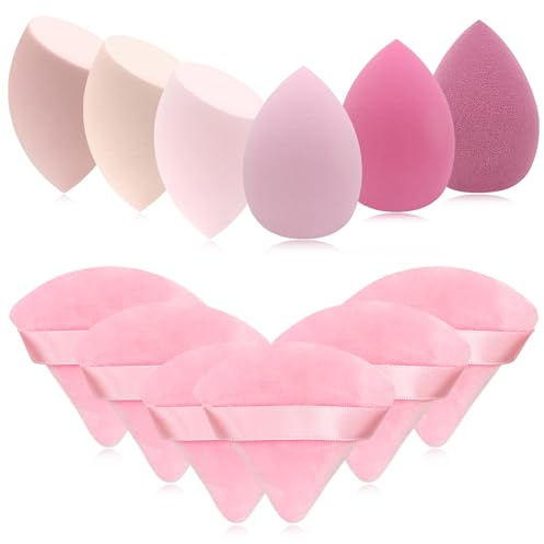 6+6 Professional Makeup Sponge Set,2.76 inch Portable Soft Sponge Setting Face Puffs,Multicolor Makeup Blending Sponge Cosmetic Applicator for Loose Powder,Liquid,Facial Makeup Tools（Pink)