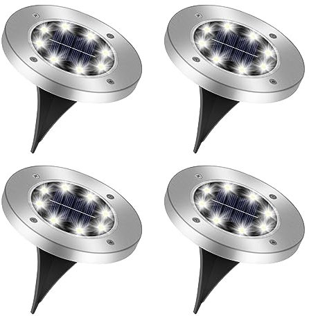 Solar Lights Outdoor Garden 8 LEDs 4 Pack Solar Ground Lights IP65 Waterproof, White Lights Solar Powered Pathway Lights, Outdoor Solar Deck Lights for Pathway Lawn Walkway Yard Landscape Patio