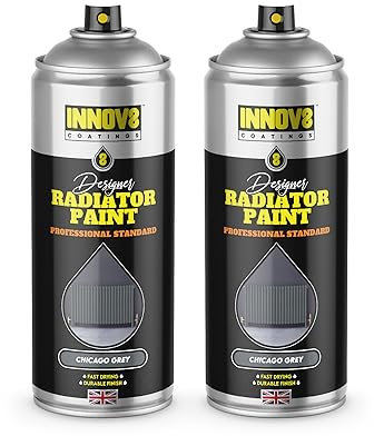 DESIGNER RADIATOR SPRAY PAINT – 1 x 400 ml - SATIN FINISH - NO PRIMER OR TOP COAT - PROFESSIONAL STANDARD - FAST DRY - Radiators, Hot Water Pipes, Tanks, Enamel & Metal - up to 100°C - CHICAGO GREY