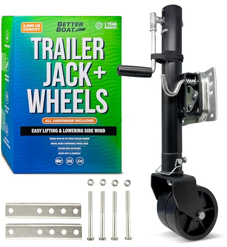 Boat Trailer Jack with Dual Wheels (2000 lb) - Folding Tongue Jack Marine Grade, Bolt On Swivel Heavy Duty for Utility & RV Trailers - Better Boat