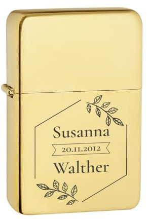Goldenes Benzin Feuerzeug mit individueller Gravur - Geschenke für die Verlobung, Hochzeit und Jahrestag- Metall Sturmfeuerzeug für Mann und Frau