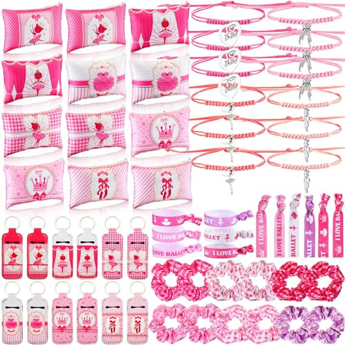 Clysee 60 Pcs Ballerina Party Favors Set Ballet Party Supplies Decoration 12 Makeup Bags 12 Bracelets 12 Knotted Rubber Bands 12 Keychains 12 Elastic Scrunchies for Girl Daughter Dancing Gift