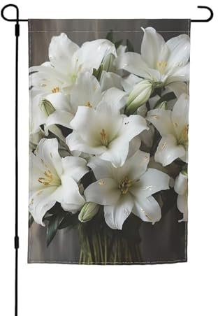 Weiße Lilienstrauß-Flagge, 30,5 x 45,7 cm, lustige Party-Banner, doppelseitig bedruckt, Gartenflaggen für Zuhause, Haus, Außen- und Innendekoration