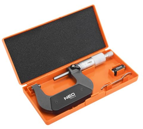NEO TOOLS Mikrometerschraube Bügelmessschraube | Mikrometerschraube Messschraube 0.01mm Auflösung Mikrometer Metrischer | Nonius-Mikrometer mit leichtgängigem Trommelbetrieb