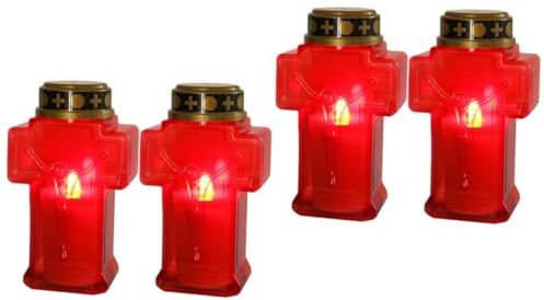 HOMSFOU Croce Per Cimitero Lampada Solare Cimitero 4 Pz Lampade a a Led in Regali Lampadina Candele a Colonna a Led Di Di Gesù Conico Decorazioni Tavolo Portato Luce Solare Rosso
