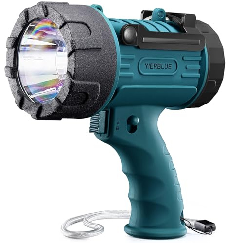 YIERBLUE Rechargeable Spotlight Flashlight IP67 Waterproof with 1000,000 Lumen LED, 12 Hours Long Running Spot Light, Impact Resistant Handheld Spotlight with Foldable Stand Red Lens
