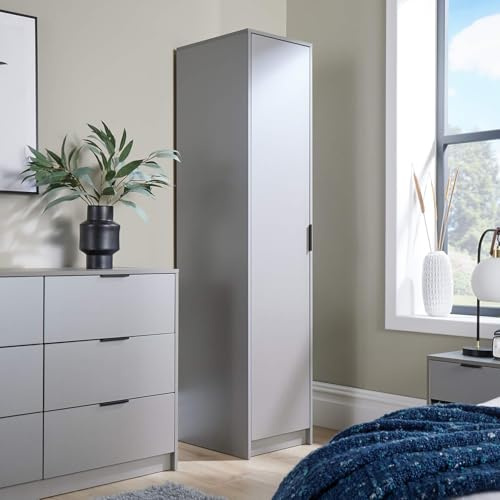 Home Source Phoenix Wardrobe with 1 Door | 180cm Tall Grey| Hanging Rail & Storage Shelf | Contemporary Bedroom Furniture | 40D x 48W x 180H cm